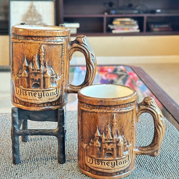 Set of 2 Vintage Disneyland Mugs | Sleeping Beauty Castle Wood-Look - Picture 1 of 9